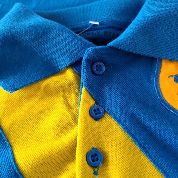 BEVERLY HILLS POLO CLUB SHORT SLEEVE BLUE/YELLOW LOGO FRONT & BACK SIZE 2 T - Picture 3 of 11